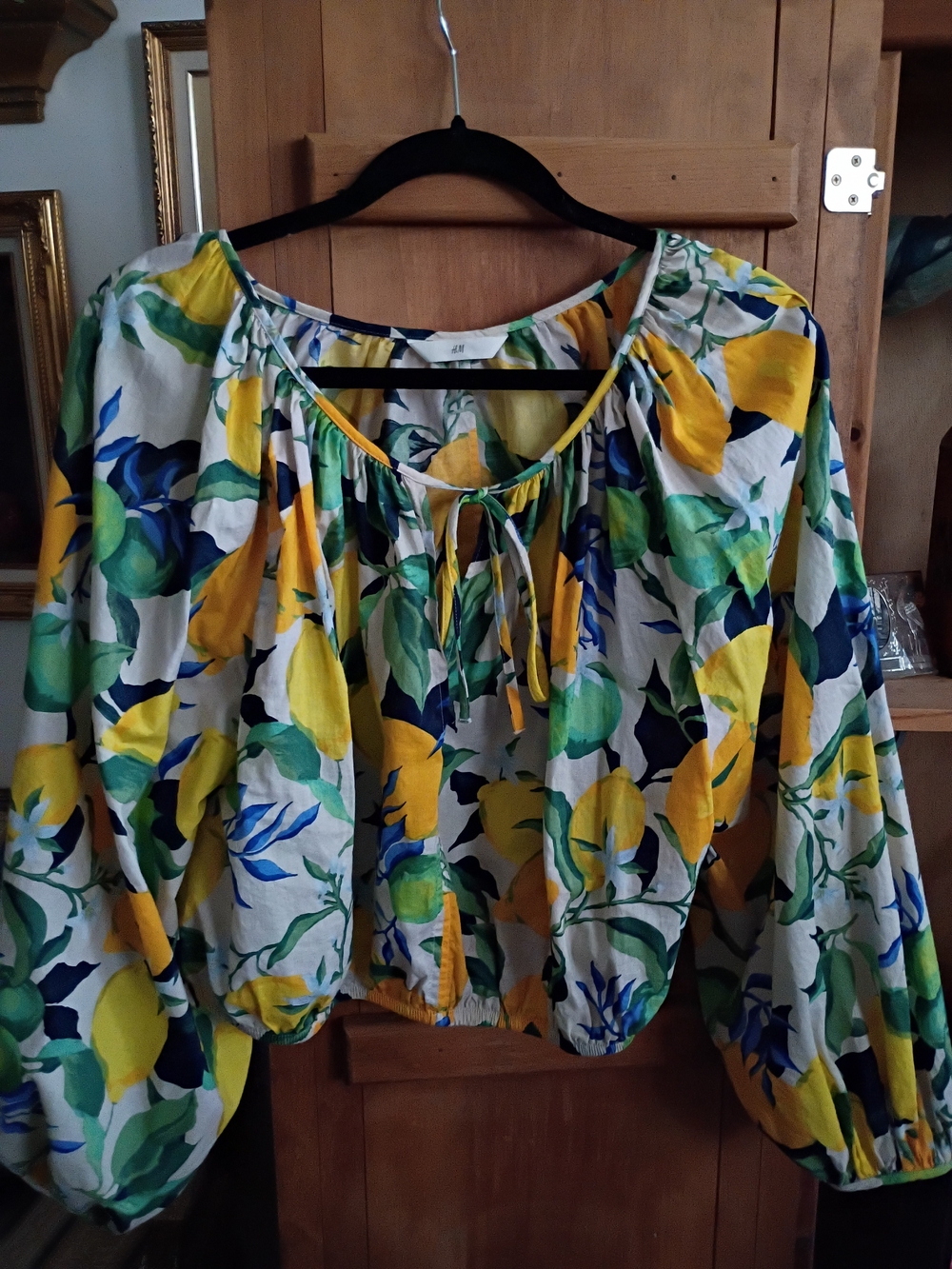 H&M Yellow Lemon Peasant Crop Blouse